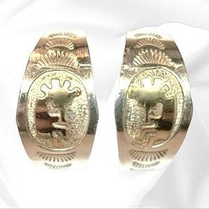 Vintage Native American Navajo Sterling Silver Gold Kokopelli Earrings